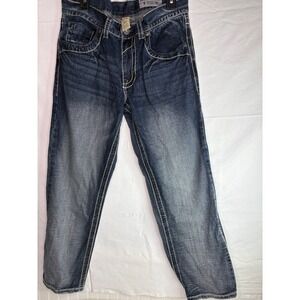 Faded Glory Mens Relaxed Straight Leg Jeans Dark Wash Contrast Stitch 32x30